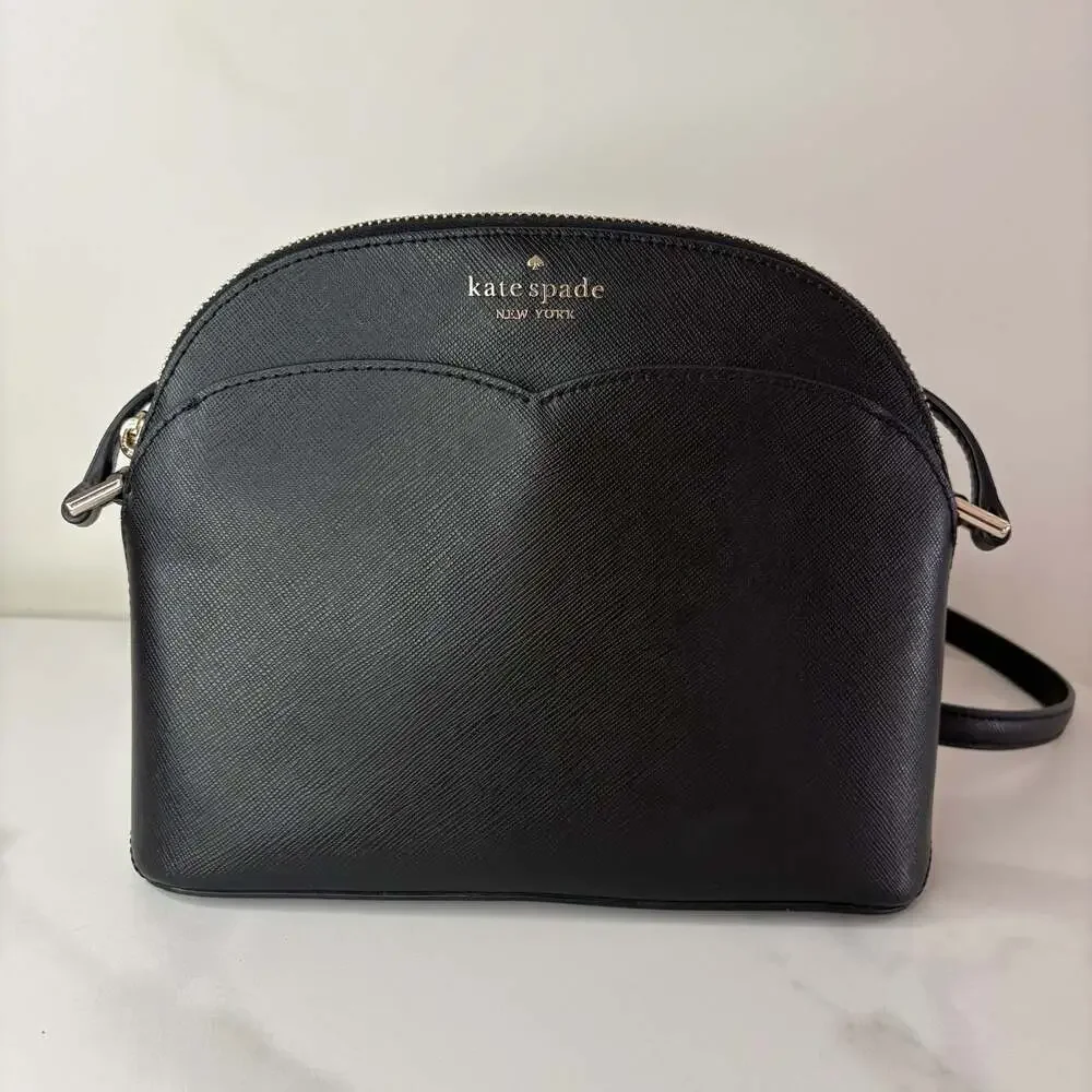 Kate Spade New York Payton Dome Crossbody Bag in Black Saffiano Leather